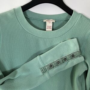 Sundance Top Waffle Knit Thermal Womens Medium Velvet Buttons Boho